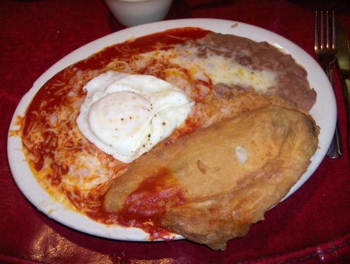 Red enchiladas and chile relleno