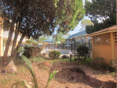 View of the motel pool and patio