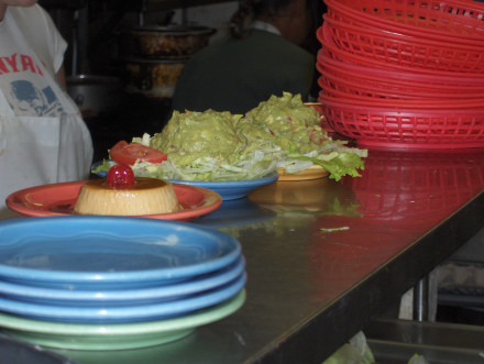 Flan and guacamole