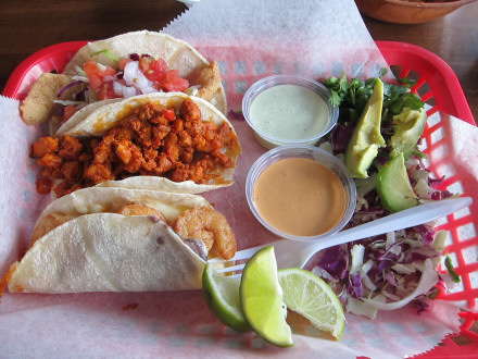 Taco combo with fish, adobo, and campestre