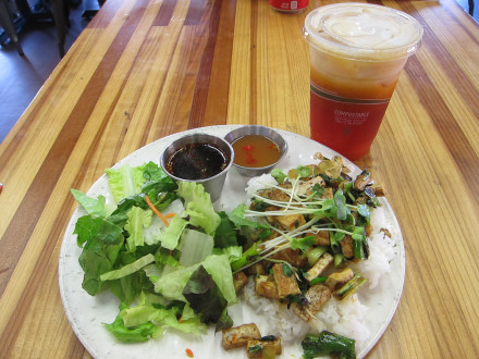 Ginger stir fry with Hmong iced tea