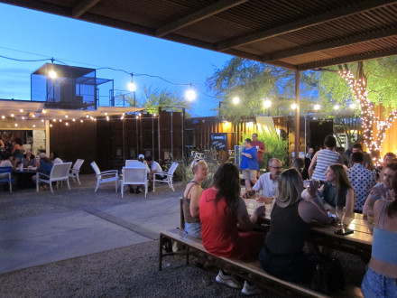 The patio area seemed to be a popular spot for many people celebrating the end of school